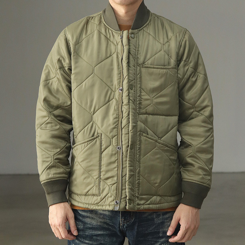 American Retro Pilot Jacket for Men, Thick Quilted Cotton Lining, Army Green Baseball Collar Men's Jacket