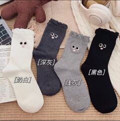 可愛眼睛泡泡口襪子女中筒襪ins潮純棉夏季薄款日系卡通春秋長襪