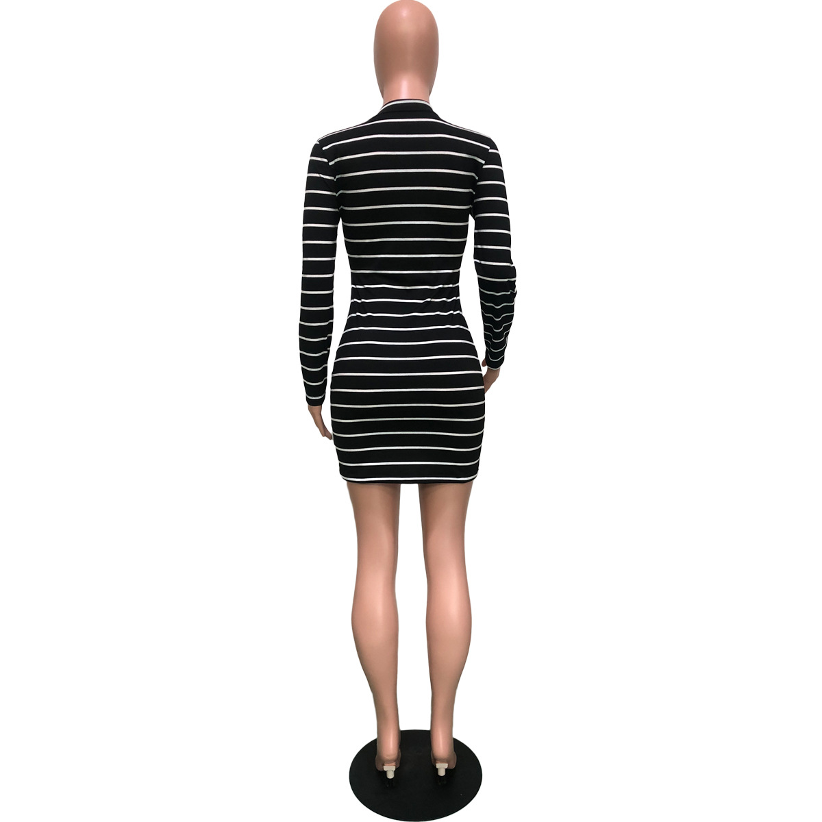 Women Clothing Striped Long Sleeve Short Dress