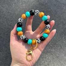 手工制作奶牛印花青绿色和金色硅胶珠饰手链钥匙链 - 可爱的奶牛