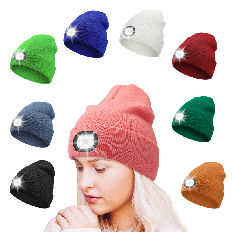 Gorro con luz LED para ciclismo al aire libre, correr de noche, pescar de noche, gorro de punto luminoso, impermeable, para acampar, correr de noche