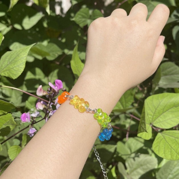 Creative rainbow candy bear bracelet colorful cute disco hip hop play jelly color adjustable jewelry gift