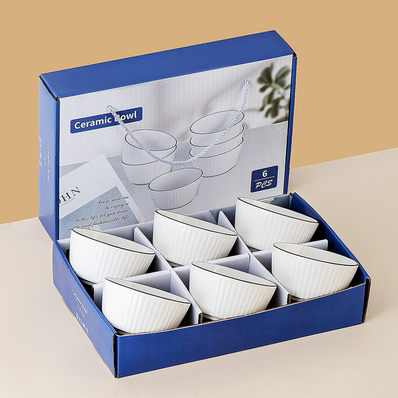 Barras verticales antideslizantes lujosas cubiertos de cerámica doméstica juegos de platos de regalo simple línea negra bandeja caja de regalo lotes