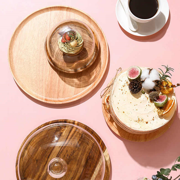 Bandeja de madera cubierta de vidrio pastel de postre fruta postre prueba Mesa pantalla decoración cubierta de polvo traje