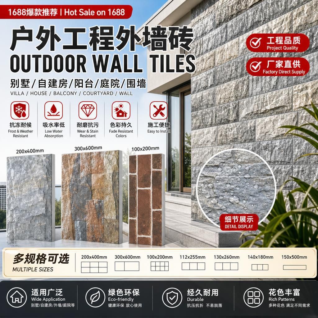 户外工程200*400别墅文化石外墙瓷砖阳台室外300*600蘑菇石墙面砖