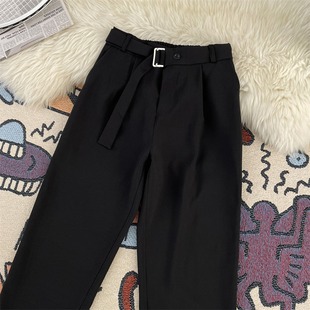 New Retro High-End Belt Design Straight-Leg Drape Dress Pants Men's Trendy Loose Wide-Leg Casual Pants Versatile