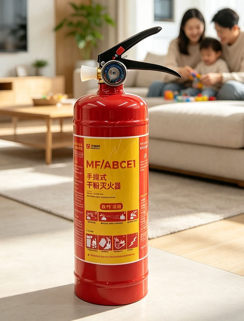 Portable 1kg dry powder fire extinguisher for car and home use, certified for regular fire inspection and annual review