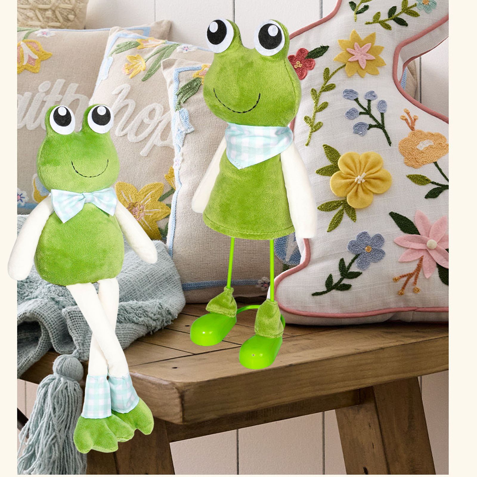 Decoración de rana de primavera transfronteriza adorable pierna larga sentada de pie decoración de rana de escritorio atmósfera diseño props