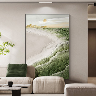 Green Texture Seascape Mural Hand-Painted Oil Painting Stereo Sofa Background Wall Hanging Painting Vertical Version Living Room Decoration Painting