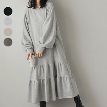 日系春夏卫衣连衣裙女 荷叶边裙摆宽松中长裙灯笼袖过膝裙