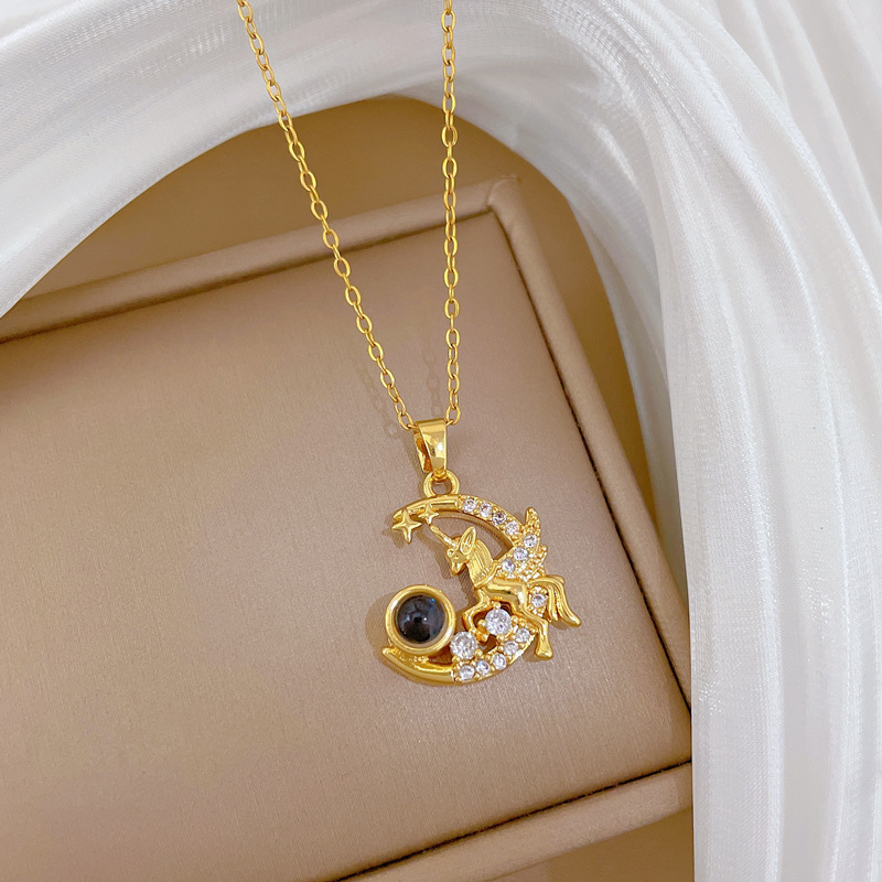 Pegasus Moon Projection Pendant Necklace Titanium Steel Jewellery_voghion.com