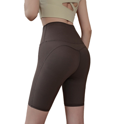 Yoga High-Waist Thigh-Slimming Summer Breathable Bare-Leg Five-Pocket Sexy Tight Sports Running Shorts Fitness Pants for Women
