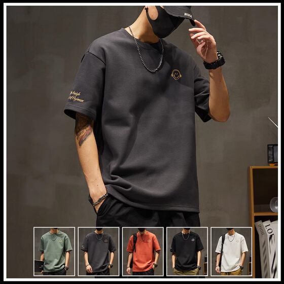 Heavy Cotton Short Sleeve 260gt Shirt Men's Summer Thin Loose plus size Top Fashionable Round Neck Half Sleeve T-Shirt