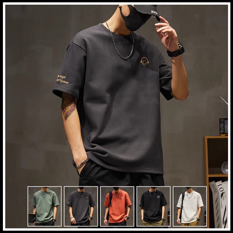 Heavy Cotton Short Sleeve 260gt Shirt Men's Summer Thin Loose plus size Top Fashionable Round Neck Half Sleeve T-Shirt
