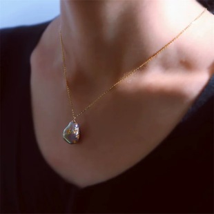 Natural Freshwater Gemstone Large Baroque Pearl Pendant Handmade Foil Exquisite Necklace Clavicle Chain Purple Pearl Trend