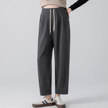 2025新款显瘦深灰色孕妇九分直筒抽绳卫裤春秋季九分阔腿运动裤子