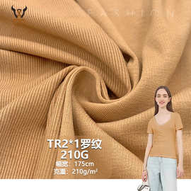 现货TR2*1罗纹210G人棉弹力螺纹针织布春夏T恤打底衫背心服装面料