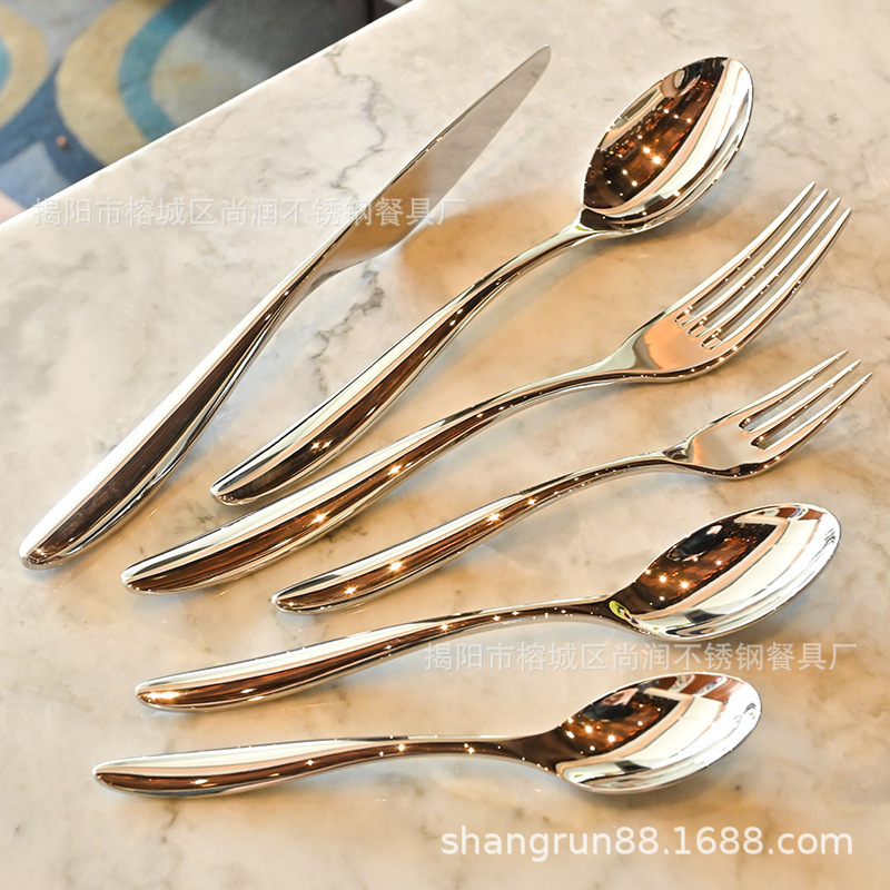 304 Stainless Steel Knife, Fork and Spoon Restaurant Elegant Thickened Knife, Fork and Spoon Hotel Western Food Tableware Household Steak Knife and Fork