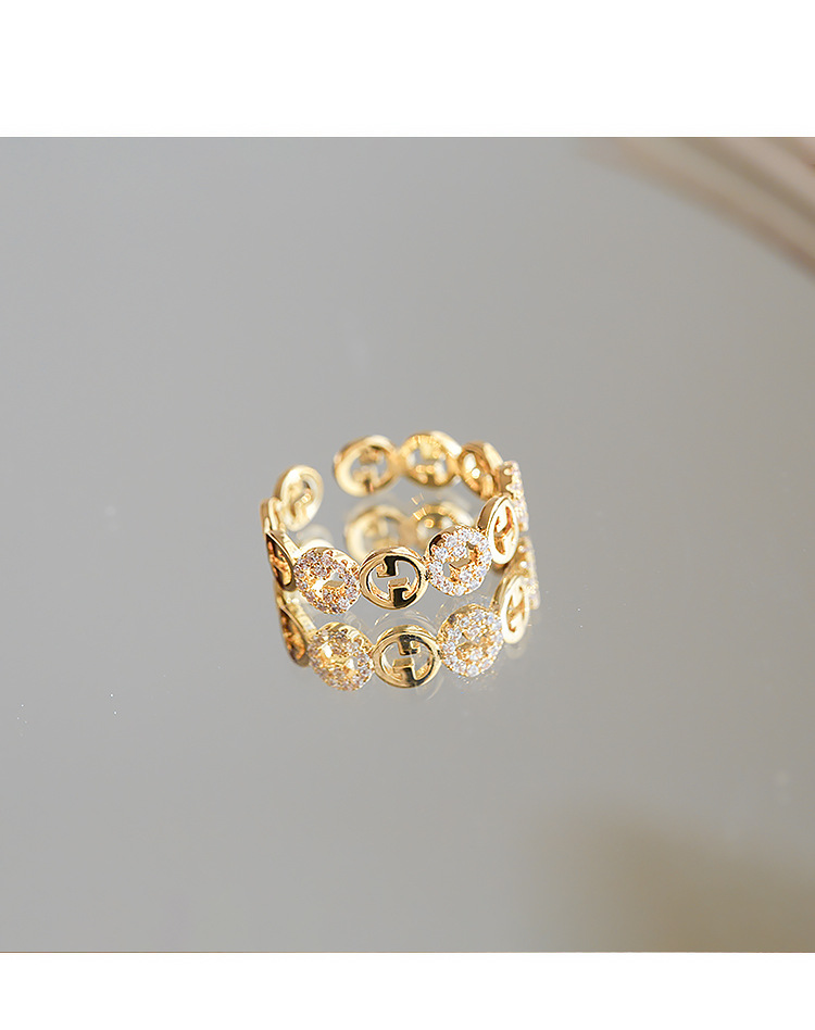 Street Occasion Wholesale Jewelry Glam Geometric Metal Zircon Inlay Open Rings