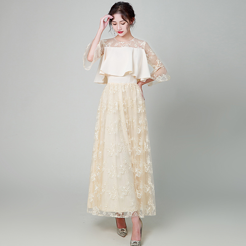 Vestido de las mujeres Sudeste de Asia shopee2024 nuevo largo elegante adelgazamiento manga larga generalmente usable vestido de Dama