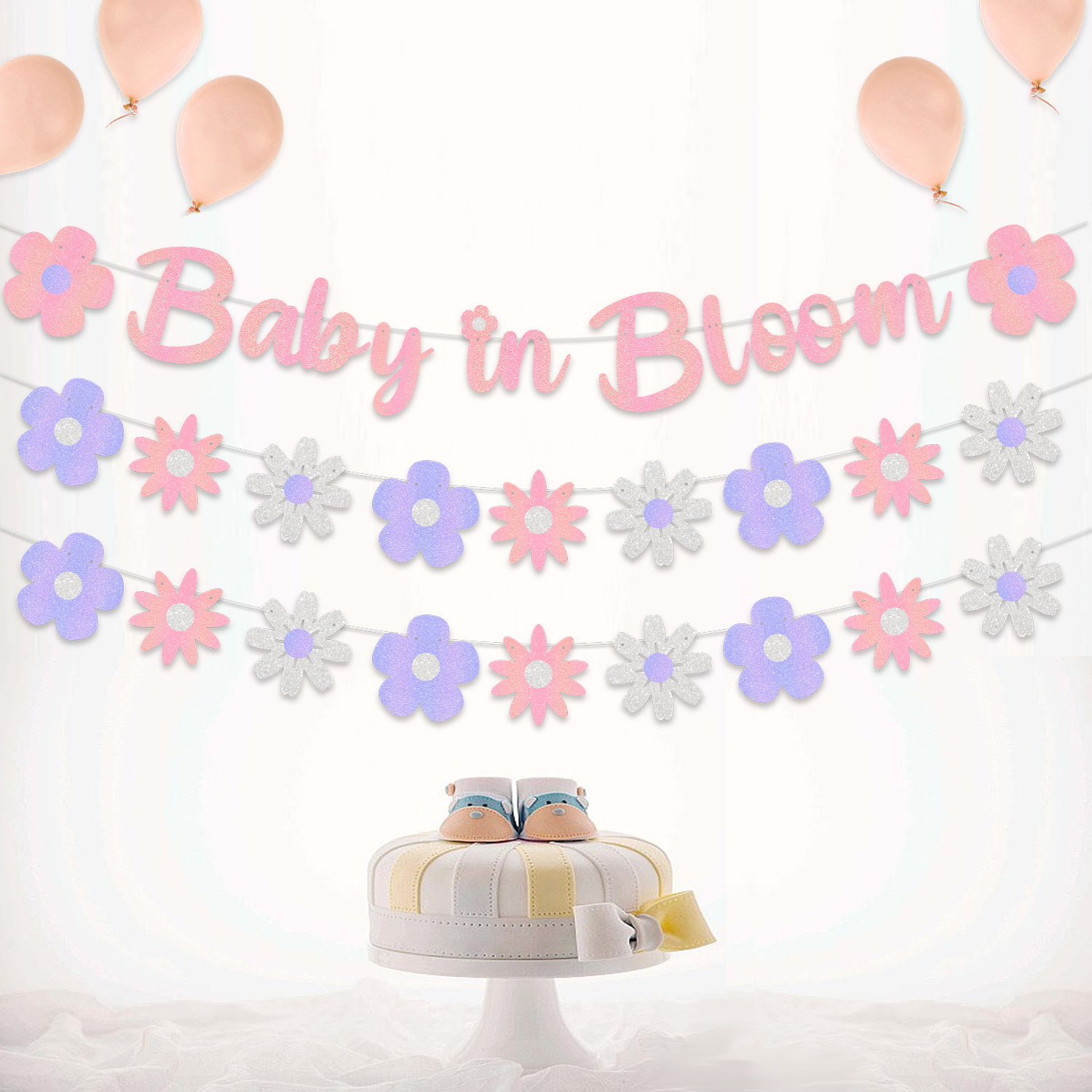 Nuevos productos transfronterizos para la decoración de la fiesta de bebés tira de banderas tema de primavera Baby Shower Party tira de flores tira de banderas