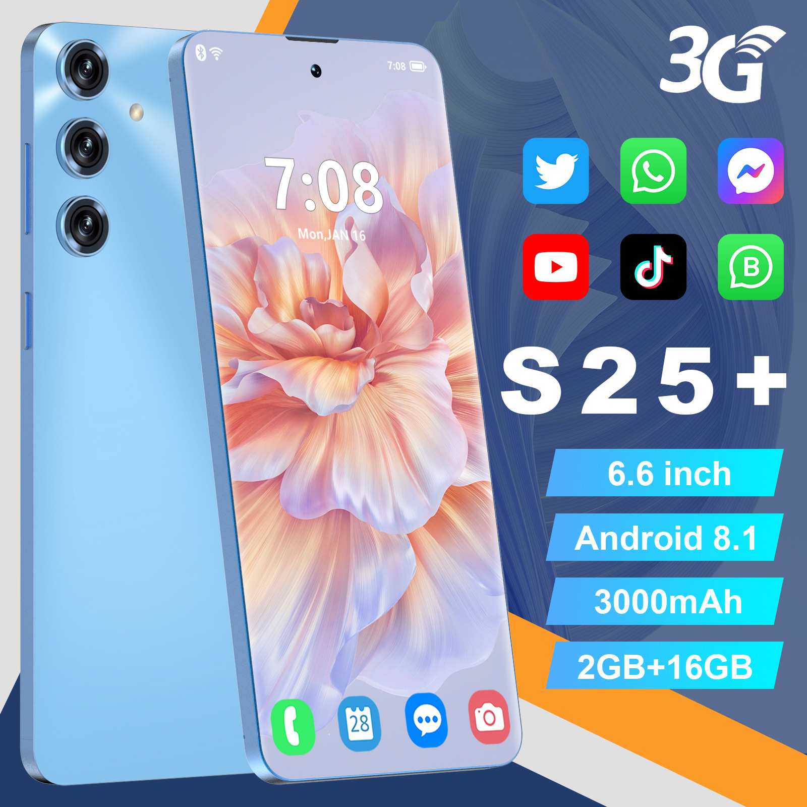 Nuevo teléfono móvil de pantalla completa S25 + ligero y portátil APP social preinstalado de nivel de entrada máquina de función Android