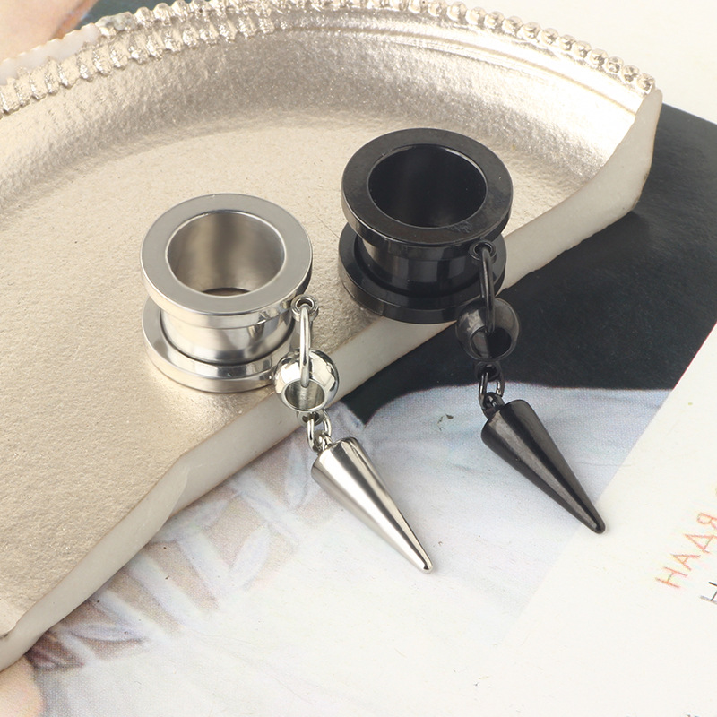 W02 Black 25mm External Thread Pointed Cone Auricle Expander Earring - 316L Surgical Steel detail image 9
