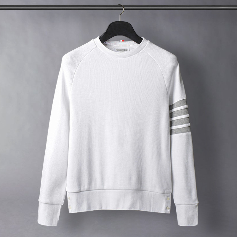 华夫格新款圆领套头条纹百搭休闲男女同款卫衣外套