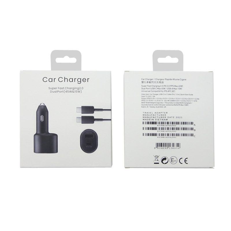 Suitable for Samsung mobile phone 45W dual port car charger USB A TYPE-C super fast charging car charger