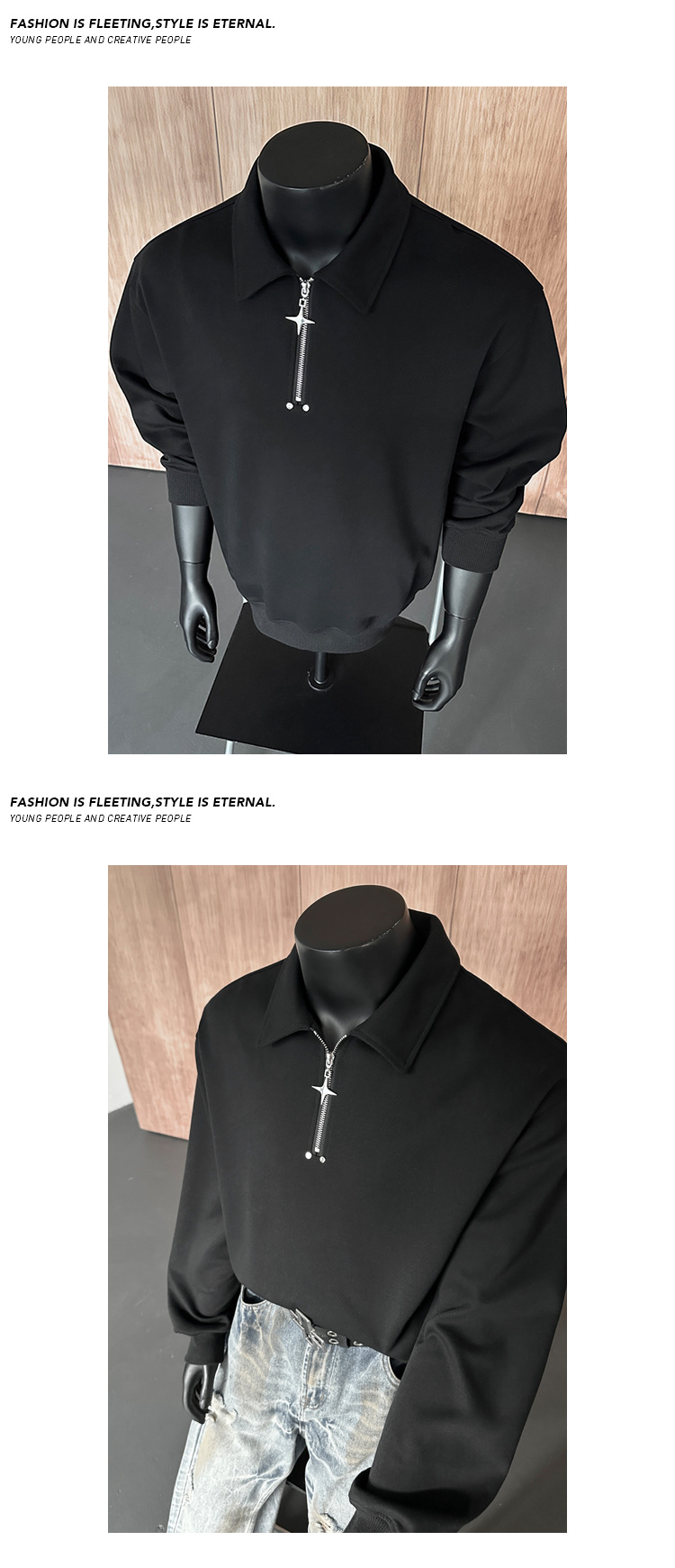 Schweres Baumwoll-sweatshirt Mit Half-zip Stehkragen Unisex_voghion.com