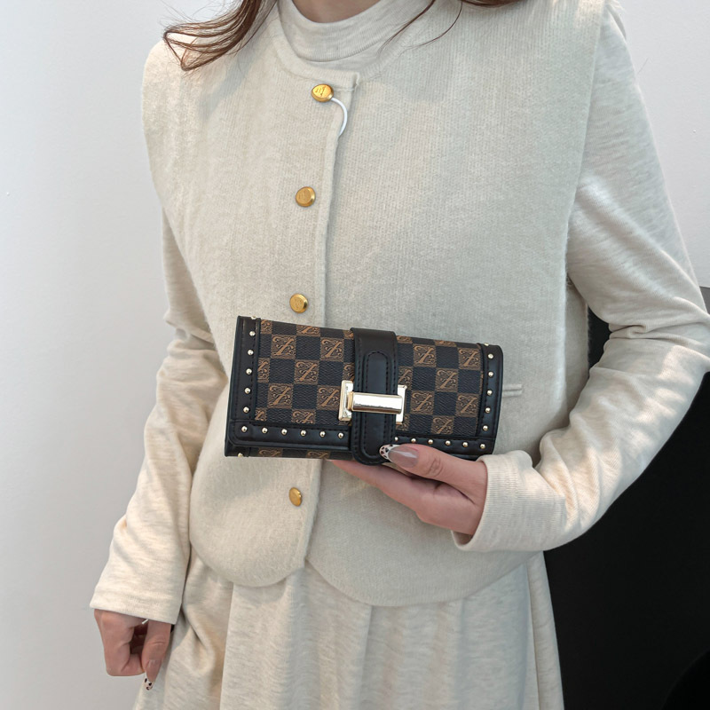 2025 Plaid New High-end All-match Rivet Wallet Three-fold Multi-card Large Capacity Fashion Women's Wallet