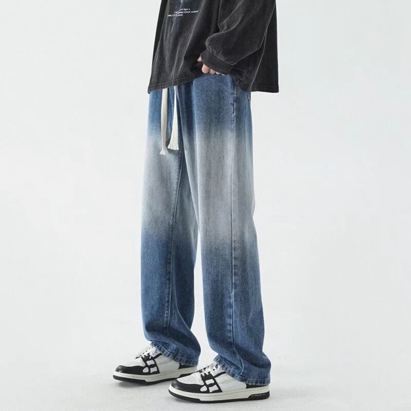 Wide-Leg Jeans for Men, Spring, Autumn and Summer, American High Street Loose Straight Pants for Boys, Drapey Casual Pants Trend Wide-Leg Jeans for Men, Spring, Autumn and Summer, American High Street Loose Straight Pants for Boys, Drapey Casual Pants Trend