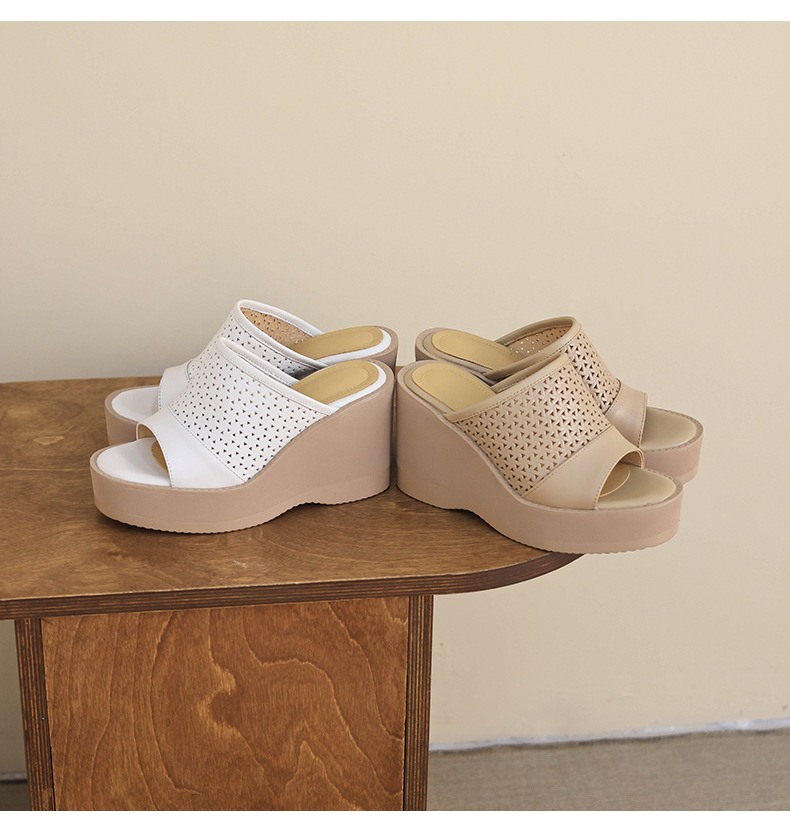 Dép sandal nữ quai chữ V đế xuồng cao gót 9 cm, phối váy dạo phố — màu trắng ngà, màu mơ chi tiết 14