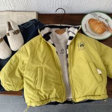 儿童冬季新款休闲两面穿立领外套男女童百搭洋气时尚条纹毛毛上衣