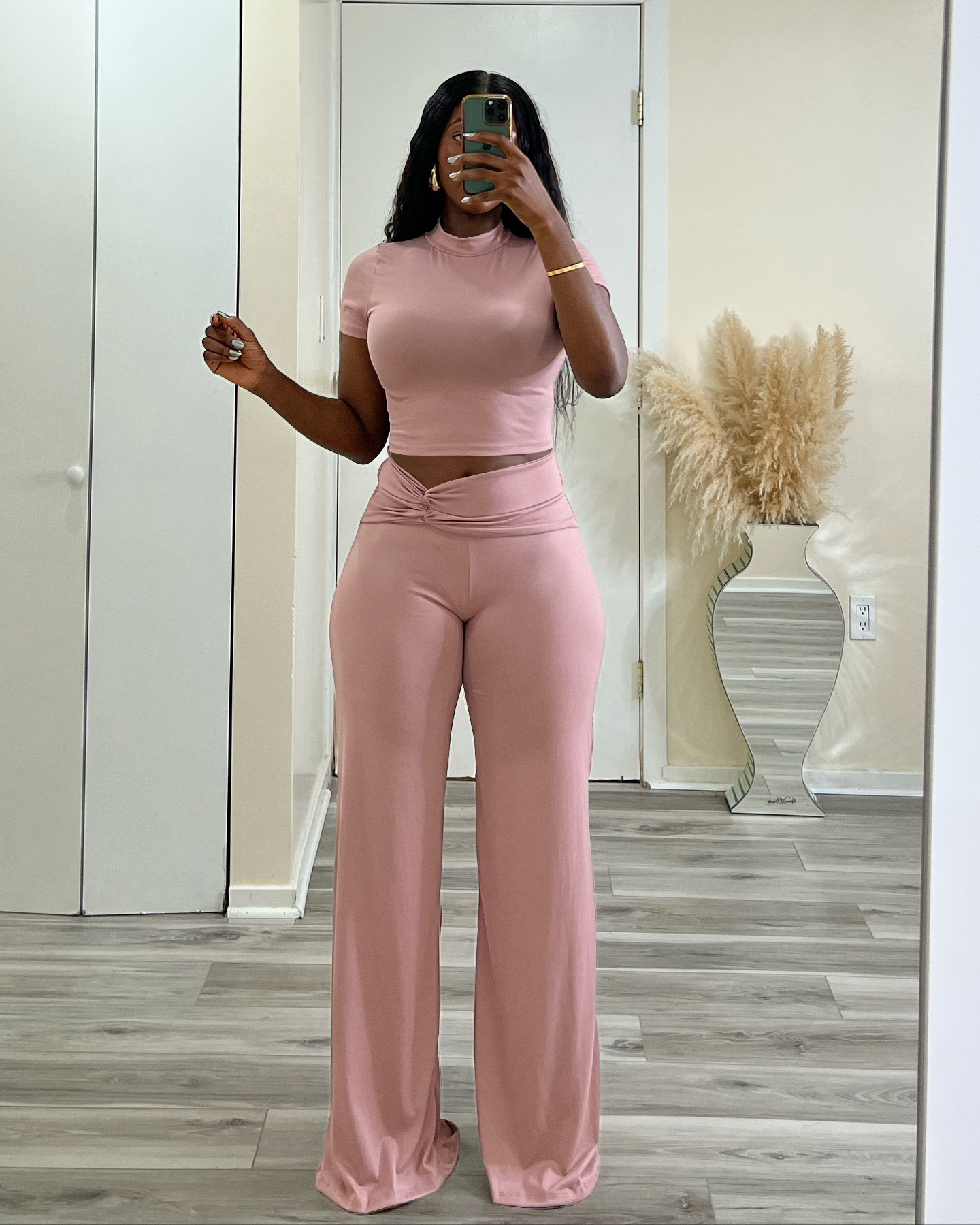 High Waisted Slimming Wide Leg Trouser And Top Two Piece Set_voghion.com