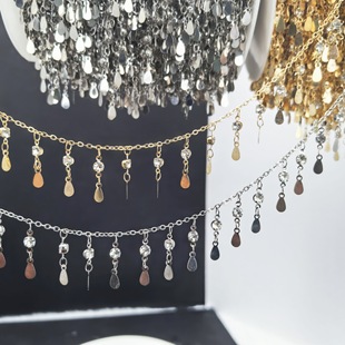 DIY handmade chain antique exotic hair accessories pure copper accessories water drop rhinestone chain high color retaining tassel clothing hanging chain