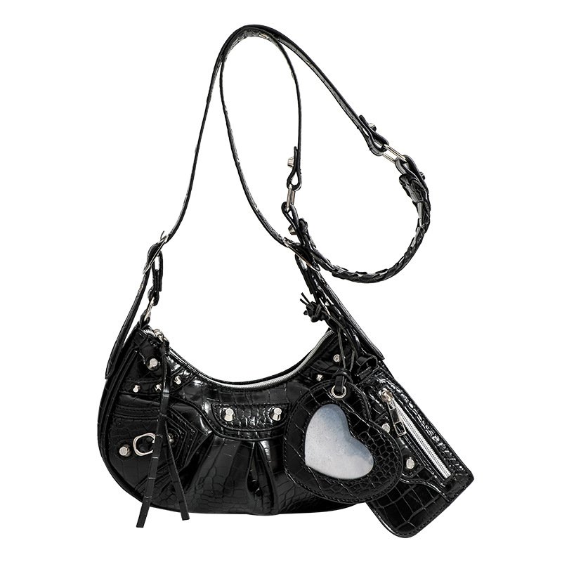 2026 New Niche Design Studded Spicy Girl Style Underarm Bag Versatile 3-In-1 Handbag Shoulder Crossbody Crescent Bag - Thumbnail 5