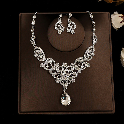 Hot sale promotional bridal jewelry wedding necklace bridal accessories bridal wedding rhinestone earrings necklace set