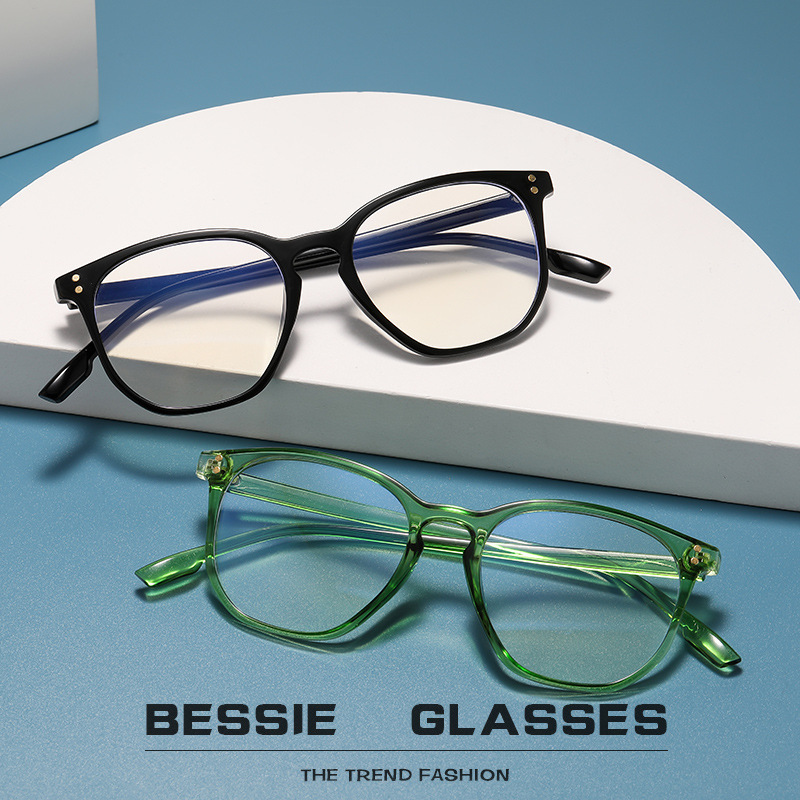 Korean style black frame glasses women's fashionable myopia anti-blue light trendy brown eye frame large frame men's beige nail Oval plain glasses