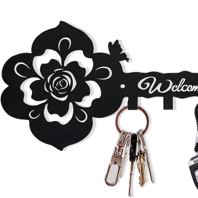 Deveosa Wall Decor Key Hook Holder - Small Black Entrance Welcome Home Sign Key