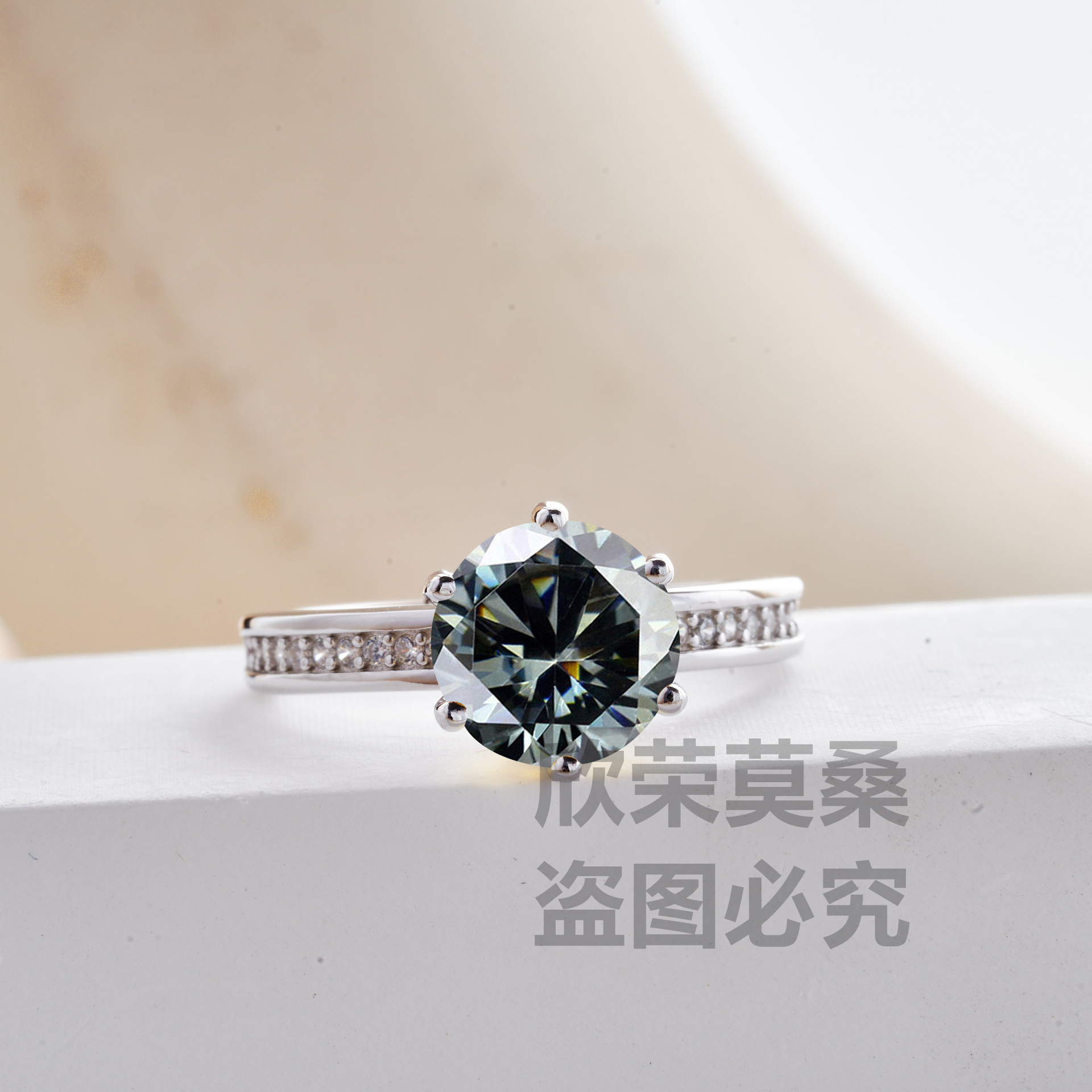 Transfronterizo rosa redondo corte 3CT anillo de piedra de moissanita s925 plata simple anillo de plata esterlina s925