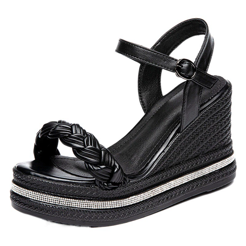 Женские сандалии с открытым носком 2025: Новые летние римские туфли для улицы, на толстой подошве, водонепроницаемые, на платформе, с клиновидным каблуком, модные высокие каблуки