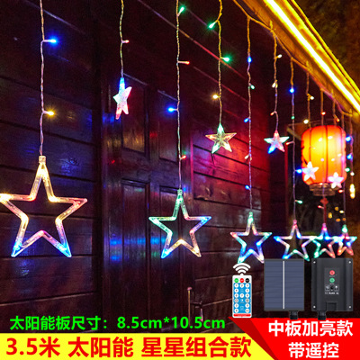 Cortina Solar de estrella y luna, cadena de luces led para exteriores, linterna de estrellas, luz decorativa para jardín, vacaciones de Navidad, superbrillante