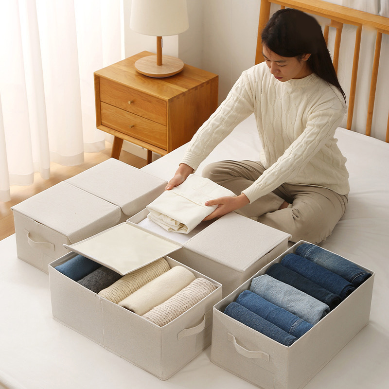 2023 nuevo ecológico algodón Lino inodoro plegable lavable doble tapa caja de almacenamiento pantalones de almacenamiento en el hogar