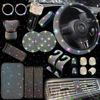 Steering wheel cover pieces of rhinestone suit car steering - color-38cm