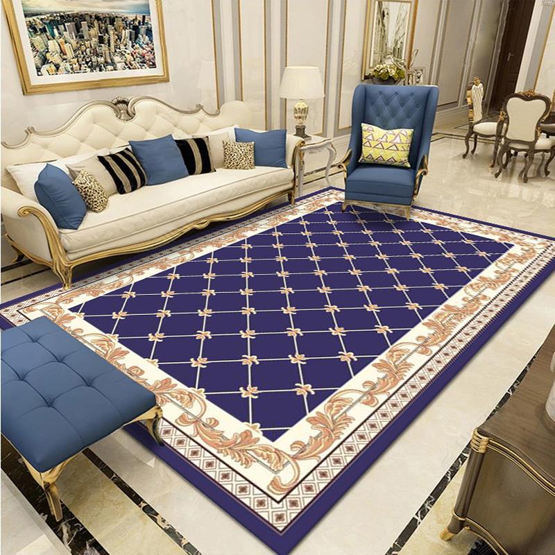 Alfombra de estilo europeo retro para sala de estar, alfombra para sofá y mesa de centro, alfombra de terciopelo cristalino, alfombra resistente al desgaste y de fácil cuidado para estudio.