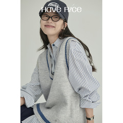 HAVERICE饭馆 衬衫CP！学院女孩 复古百搭V领撞边针织背心马甲女