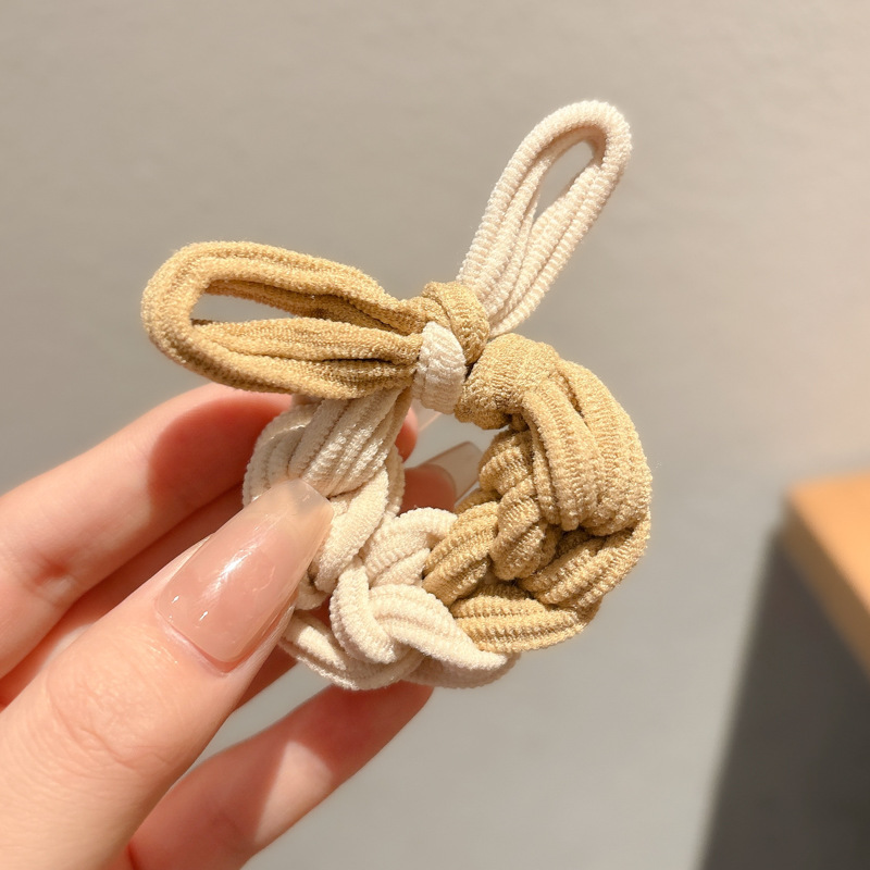 Cuerda para el cabello retro Maillard, temperamento femenino, cuerda para el cabeza duradera, banda de goma para el cabello de alta gama, tocado de lazo para el cabello de cola de caballo alta