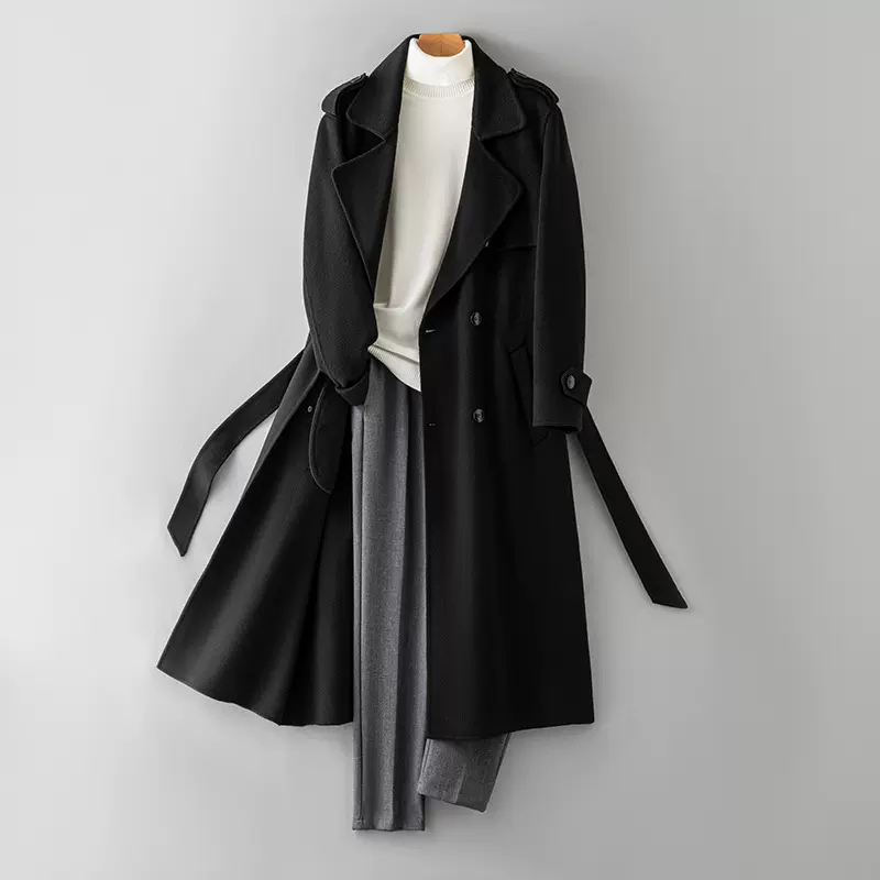 2025新款100%羊毛大衣双面高档毛呢大衣男士加长款过膝双面呢批发