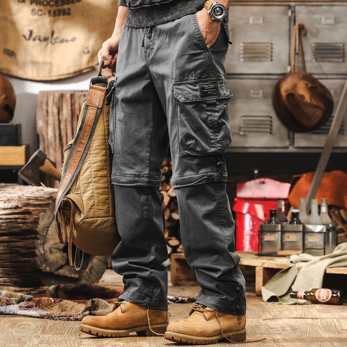 American Retro Trendy Detachable Cargo Pants for Men, Autumn New Multi-Pocket Functional Hunting Outdoor Casual Pants